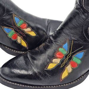Vintage 1980s CUTTER BILL Tall Cowgirl Boots 6 black Rainbow Leather Butterfly